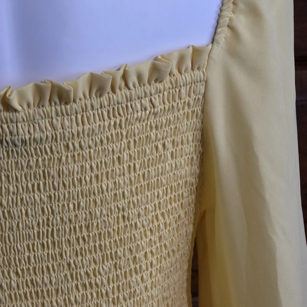 Shinestar Square Neck Smocked Long Sleeve Top Yellow Size XL - Picture 6 of 9